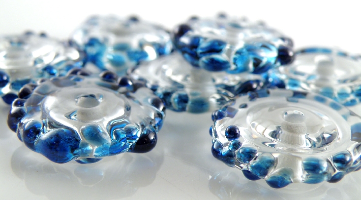 Sapphire Handmade Lampwork Glass Disc Beads Set of 8 on Handmade Artists' Shop