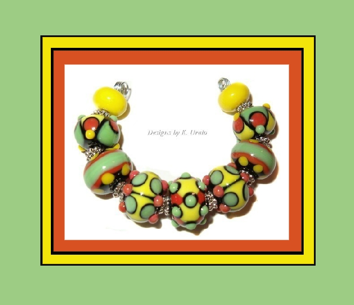 Rainforest Brights lampwork bead set by Kathleen Urato on Handmade Artists' Shop