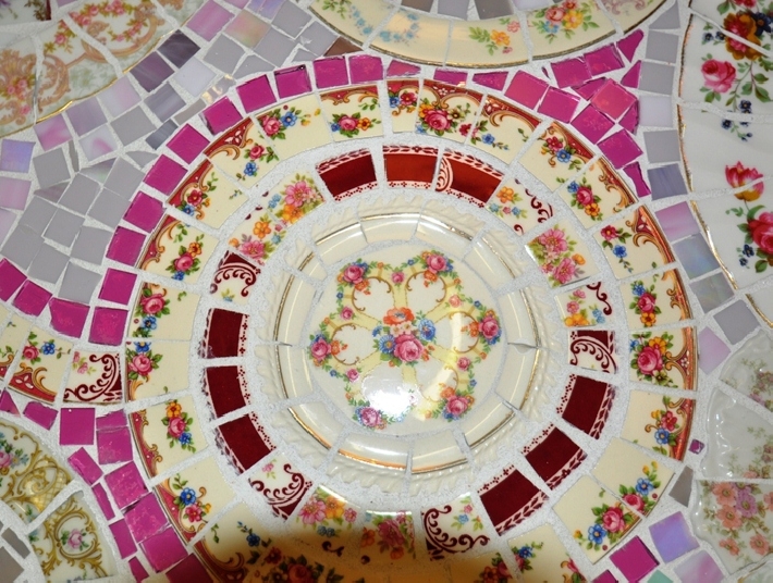 handmade Mosaic End Table made from broken china plate rims on Handmade Artists' Shop