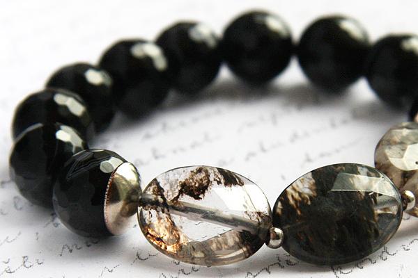 Black Onyx Bracelet Rutilated Quartz Stacking Bracelet Sterling Silver Faceted Gemstones Sophisticated Modern Evening Dramatic on Handmade Artists' Shop