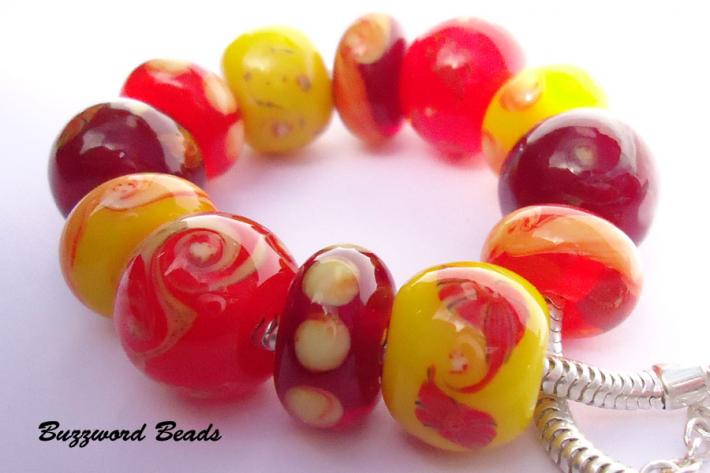 Strawberry Mivvi European lampwork charm beads with silver bracelet on Handmade Artists' Shop