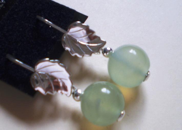 Undyed Natural Jade Leaf Sterling Silver Earrings on Handmade Artists' Shop