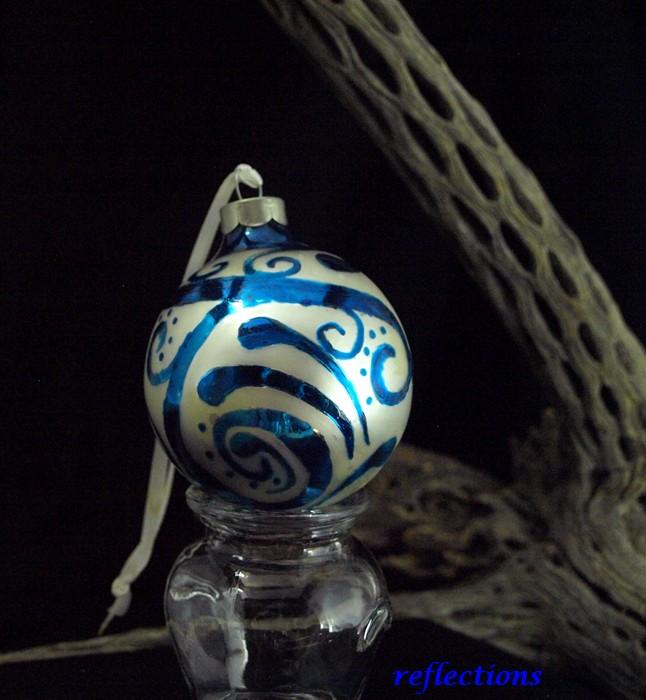 Royal Blue and White Pearl Hand Painted Collector Ornament go0124 on Handmade Artists' Shop