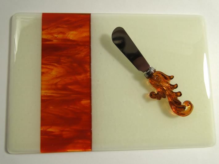 Vanilla and Amber Fused Glass Cheesetray on Handmade Artists' Shop