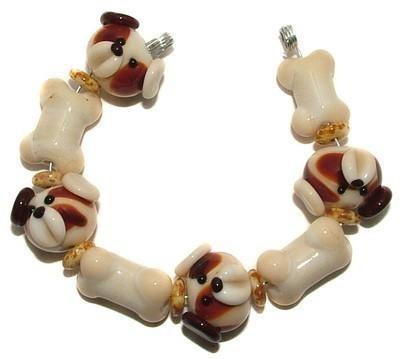 Beagles and Bones handmade lampwork bead set by Kathleen Urato SRA on Handmade Artists' Shop