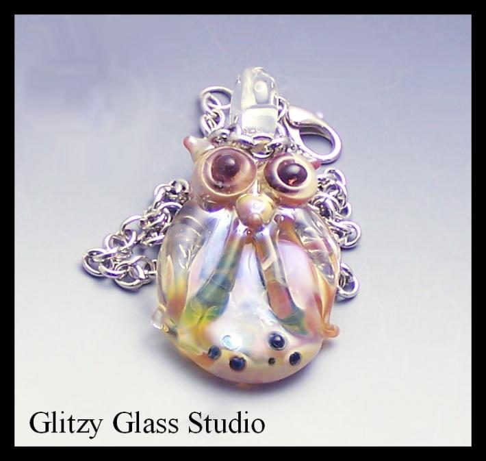 Boro Lampwork Focal Bead Owl Pendant Necklace by DeMarie SRA on Handmade Artists' Shop