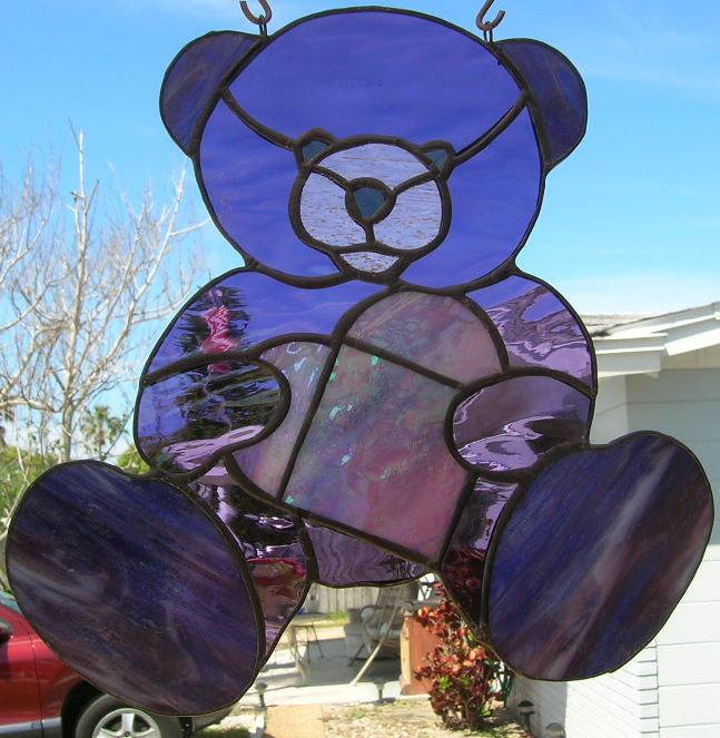 Teddy Bear stained glass purple on Handmade Artists' Shop