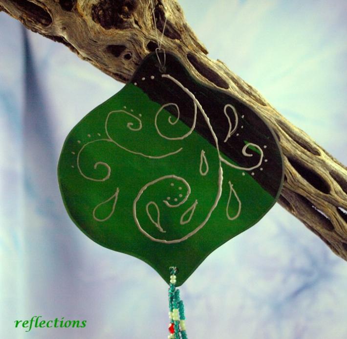 Stained Glass Green Ornament Sun Catcher with Dangle Beads gls048 on Handmade Artists' Shop