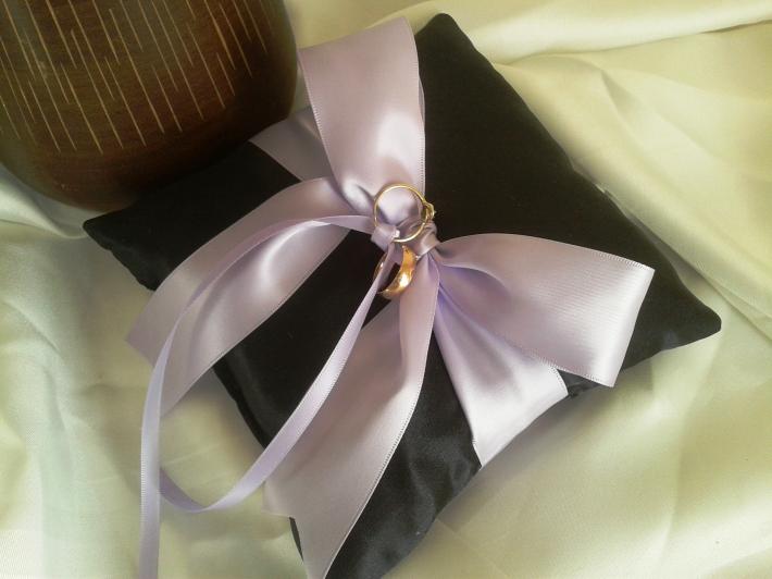 Ring Bearer Pillow Black Satin with Violet Satin Ribbon on Handmade Artists' Shop