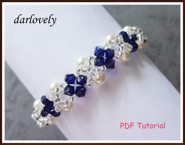 Swarovski Creamrose Pearl Blue Bracelet PDF Tutorial on Handmade Artists' Shop