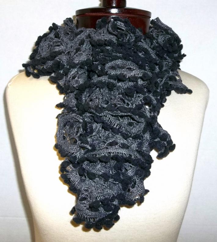 Ruffled Scarf in Charcoal and Black on Handmade Artists' Shop