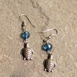 Blue Beaded Turtle Earrings