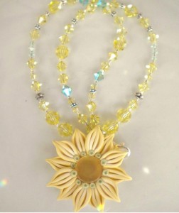 Jonquil Mint Green Swarovski Crystal Necklace w.Polymer Clay Flowered Pendant (673x800)