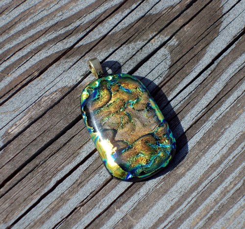 Fused Glass Dichroic Pendant - Mountainside Sunburst2