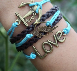 Anchor, Bird Parrot & Love Bracelet Charm