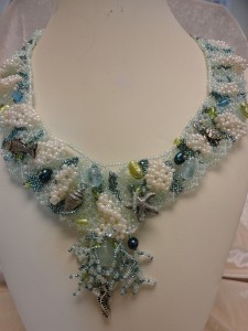 handmade seed bead silver charm necklace