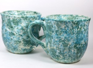 Large Ceramic Mugs - Turquoise Marble Handle Left
