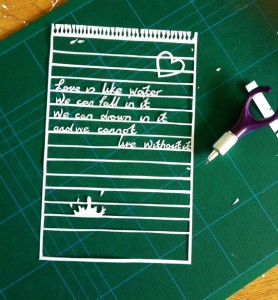 hand cut paper cutting love note