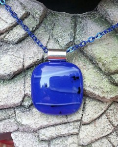 Blue with White Design Fused Glass Pendant1