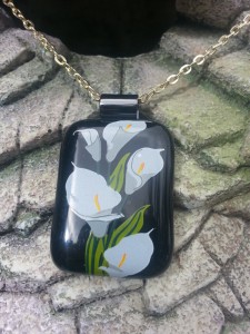 Calla Lily on Black Fused Glass Pendant2