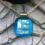 Dichroic Glass Pendant - Crystal Blue with Clear Dichroic Pieces - Fused Glass Jewelry - Copy