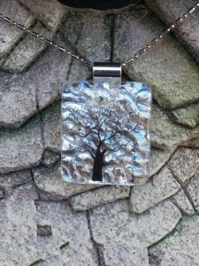 Dichroic Fused Glass Pendant - Crystal Block with Tree Embellishment3