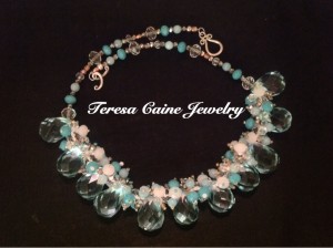 Beadwoven Aquamarine Quartz Large Briolette Crystal Cluster Necklace