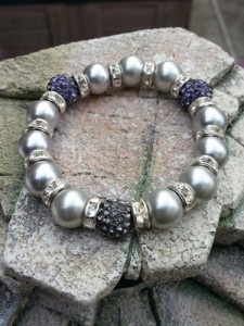 Light Grey Swarovski Crystal Pearl Stretch Bracelet with Rondelles