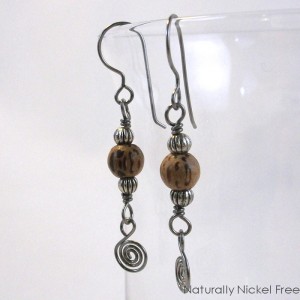 588E use Natural Wood Niobium Spiral Dangle Earrings-7