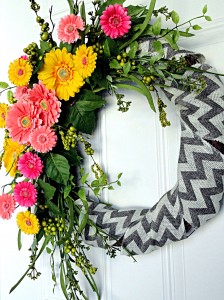 Chevron Burlap Ribbon Wreath