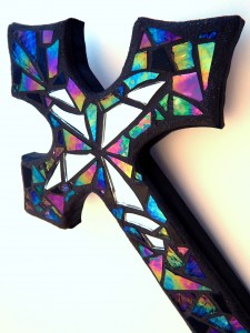 12 x 8 Mosaic Cross Iridescent Glass