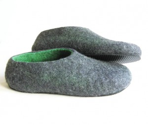 Black Rubber Sole Felted Shoes Green Gray4