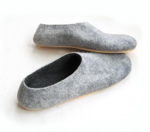 Mens Cork sole Felted wool flats grey black 2