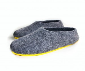 Yellow sole felted wool slippers grey women 2