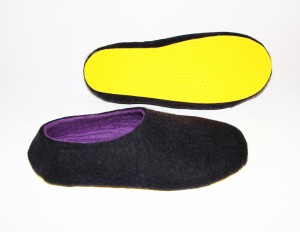 felt slippers black purple with yellow contrast sole 5