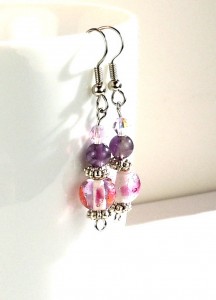 ear lampwork pink amethyst hang