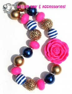 WHA461 - Gold, Navy and Hot Pink with Offset Rose