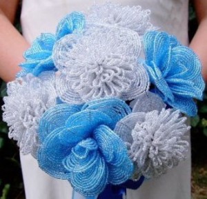 french beaded wedding bouquet blue handmade