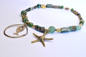 zokie Jewelry handmade statement necklace starfish and pendant green beads