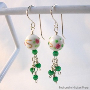 838E Rose Glass Beads Green Tassel Arg SS-1