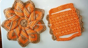 brown orange trivet dish towel holder set without towel