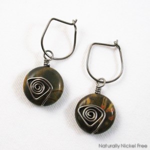 849E River Creek Jasper Niobium Post Hoop Earrings-1