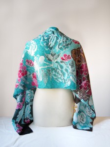 silk scarf Turquoise Rose hand painted 3