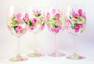 Pink Rose bud  wine glasses