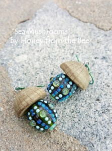 Sea Mushrooms - Ceramic and Blue Lampwork earrings - low res