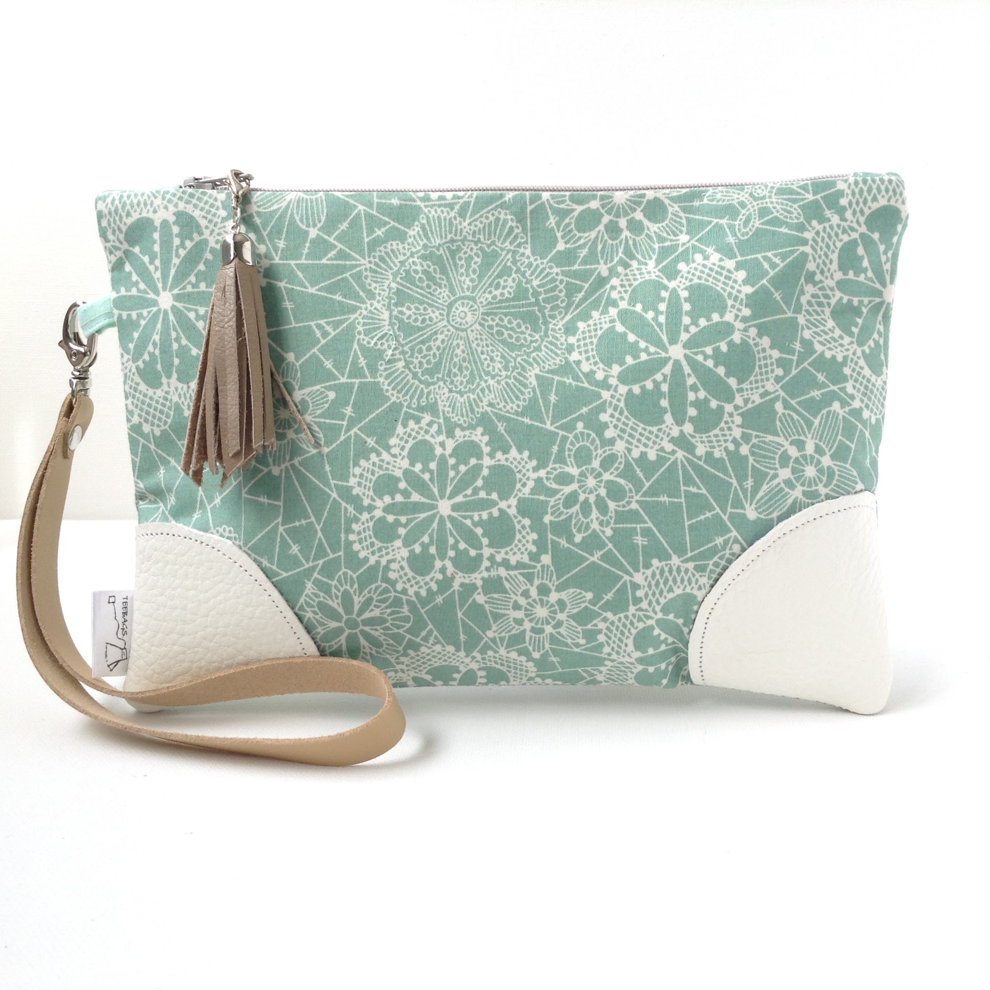 Cotton Clutch Purse with Wrist Strap and Leather Details