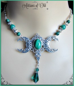 Triple Moon Goddess Malachite Necklace