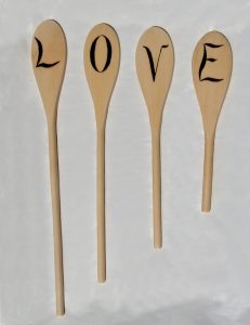 Wooden spoons with wood burned LOVE