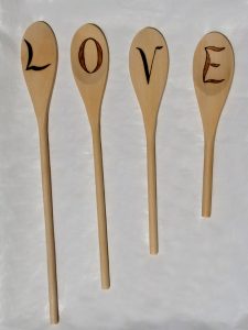Wooden spoons with wood burned LOVE