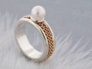 unique-engagement-ring-sterling-silver-and-weaved-gold-ring-with-akoya-pearl